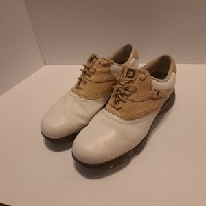 Footjoy Womens DryJoys Golf Shoes White Smooth, Tan Lizard Print Sz 10m #99193